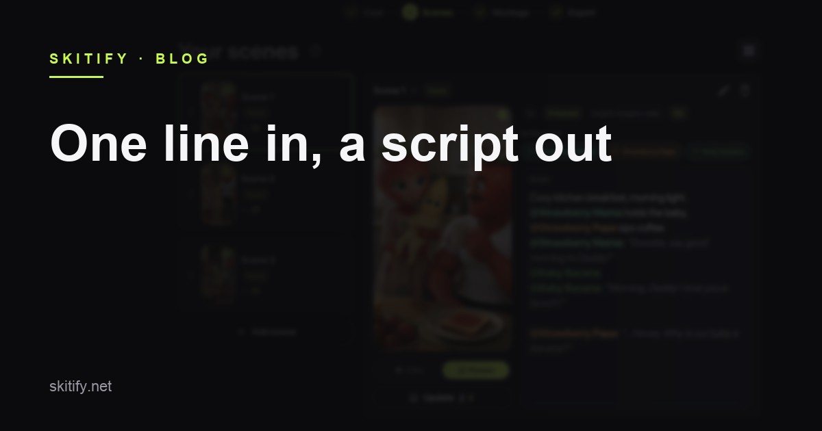 One line in, a script out: what the idea-to-scenes generator does